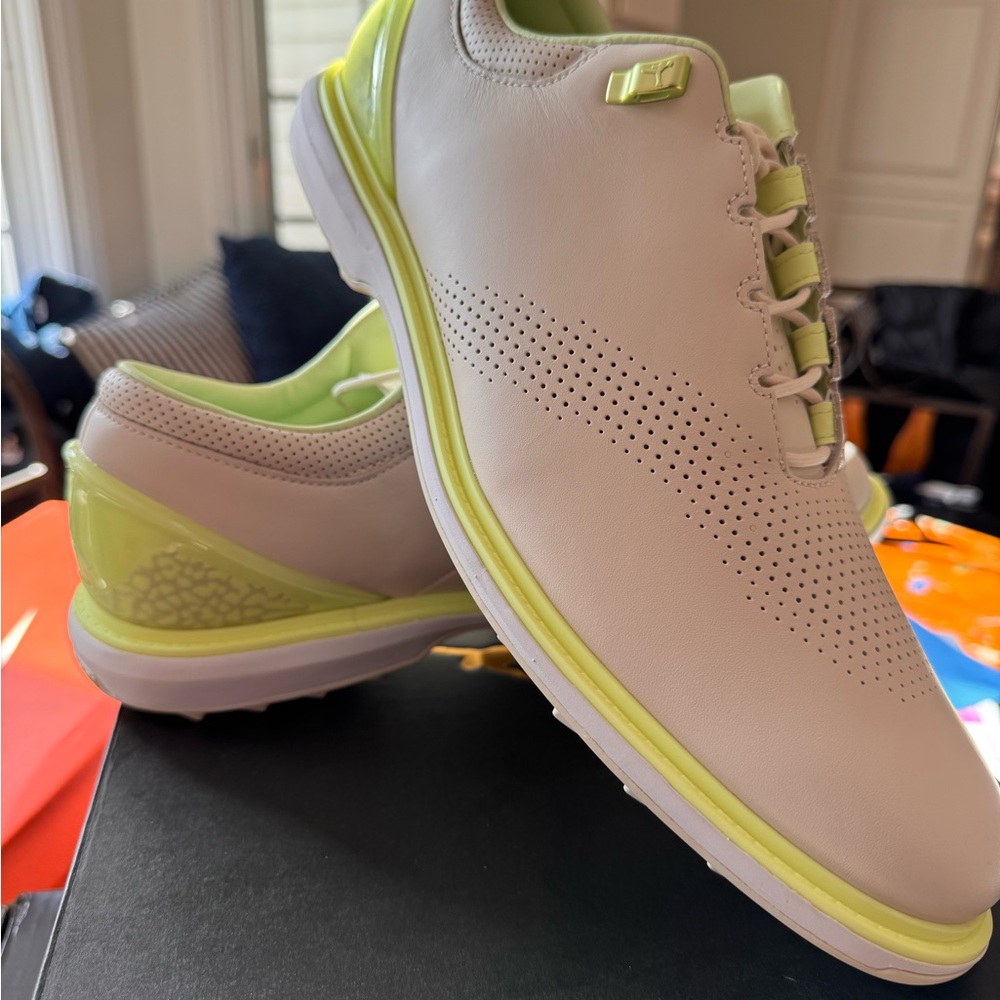 Jordan White and Lime Golf Shoes